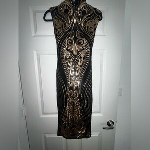 Black and Gold Windsor Midi Dress